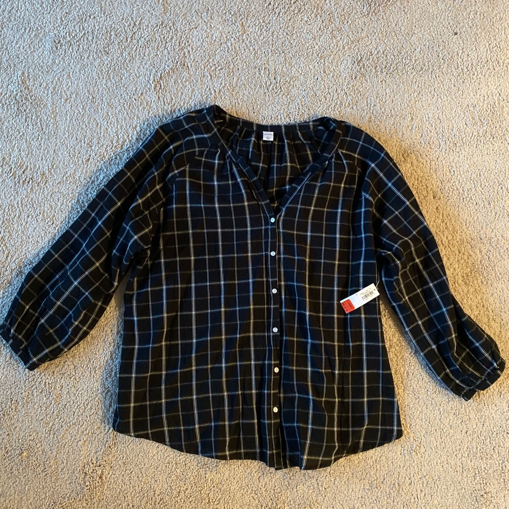NEW Old Navy Plaid Button Up, 3/4 Sleeves